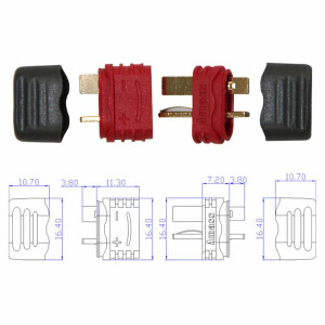 Deans Hochstromstecker Paar - V3 - mit Schutzkappe, T-Connector