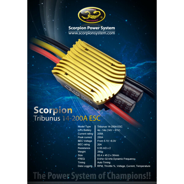 Scorpion TRIBUNUS II 14-200A (SBEC) Brushless Regler...