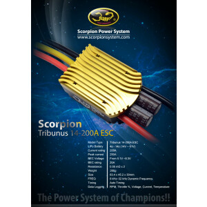 Scorpion TRIBUNUS II 14-200A (SBEC) Brushless Regler 4-14S Lipo